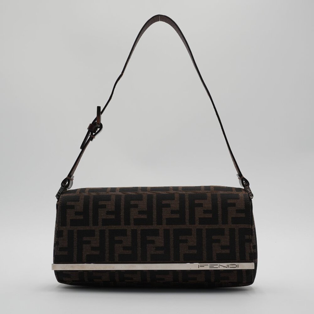 *SOLD* Fendi Canvas Zucca Metal Trim Shoulder Bag